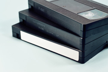 stack of vhs tapes close up