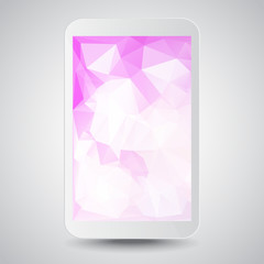 White modern gadget with pink polygonal background on the screen. Vector illustration
