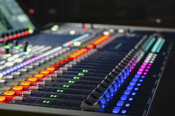 Digital studio sound mixer with backlit buttons