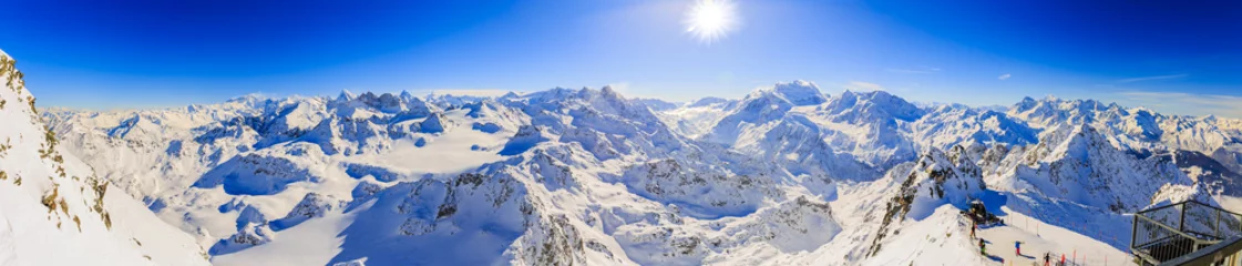 Papier Peint photo Cervin Winter panorama landscape from Mont Fort and famous Matterhorn, Dent d'Herens, Dents de Bouquetins, Weisshorn  Tete Blanche in the background, Verbier, 4 Valleys,