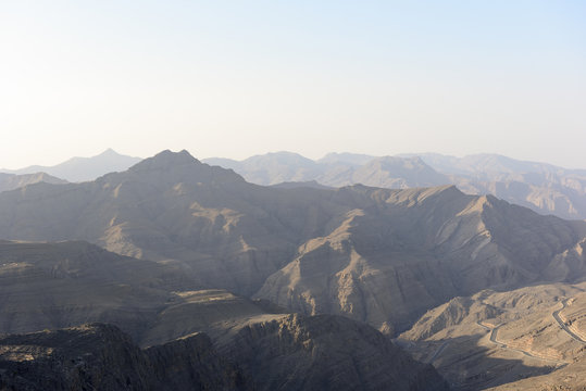 Morning View of Jebel Al Jais Mountain in United Arab Emirates.