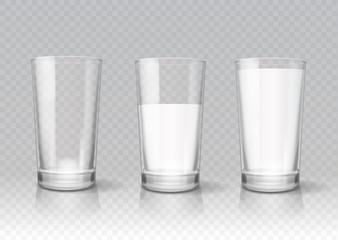 Transparent realistic glasses of milk