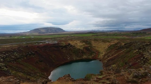 Aerial view of a volcano crater in Iceland