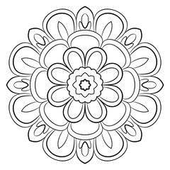 Monochrome mandala. A repeating pattern in the circle. A beautiful image for scrapbook. Picture for meditation. Calm flowery motif.