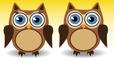 couple of owls, boy and girl with long eyelashes, love, together
