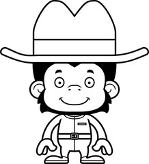 Cartoon Smiling Cowboy Chimpanzee