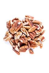 Organic shelled pecans isolated on a white background