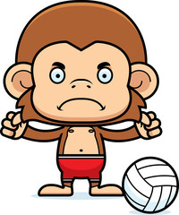 Cartoon Angry Beach Volleyball Player Monkey