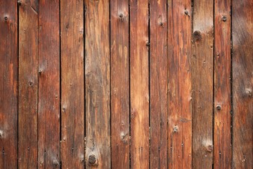 Vertical Barn Wooden Wall Planking Texture. Reclaimed Old Wood Slats Rustic Background. Home Interior Design Element In Modern Vintage Style. Hardwood Dark Brown Timbered Structure. Closeup