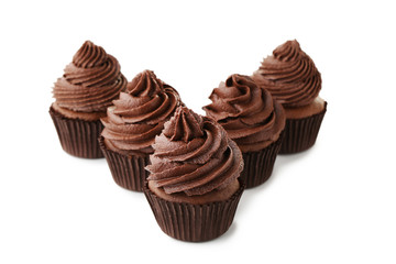Chocolate cupcakes isolated on white background