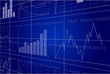 Vector business theme illustration. Background with graphs and figures.