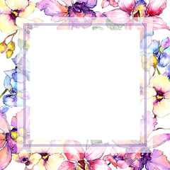 Wildflower orchid flower frame in a watercolor style. Full name of the plant: colorful orchid. Aquarelle wild flower for background, texture, wrapper pattern, frame or border.