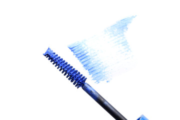 Blue mascara on a white background