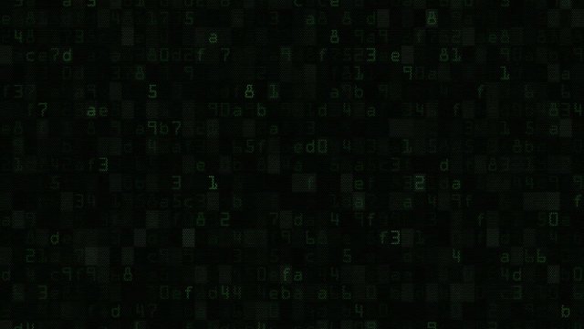 Flashing random green text and numeric symbols on a computer screen, loopable motion background
