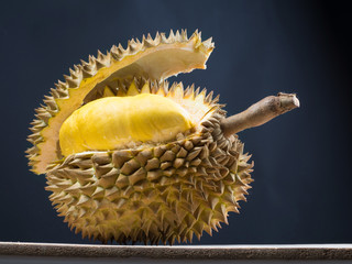 close up shot on durian, sweet king of fruits on dark background
