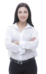 modern young business woman in white blouse.