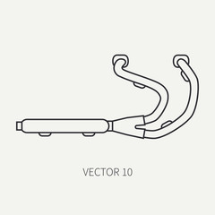 Line flat plain vector motorcycle icon classic bike exhaust system. Legendary retro. Cartoon style. Biker motoclub. Gasoline engine. Chopper. Illustration and element for your design and wallpaper.