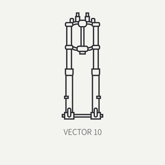 Line flat plain vector motorcycle icon classic bike shock absorber. Legendary retro. Cartoon style. Biker motoclub. Highway. Gasoline engine. Illustration and element for your design and wallpaper.