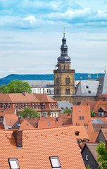 Fototapeta premium Bamberg cityscape with St. Martin Church belfry in Bavaria, Germany