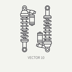 Line flat plain vector motorcycle icon modern bike shock absorber. Legendary retro. Cartoon style. Biker motoclub. Highway. Gasoline engine. Illustration and element for your design and wallpaper.
