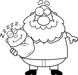 Cartoon Grandpa with Sleeping Baby
