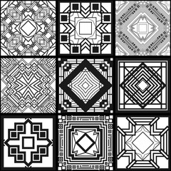 Set of black and white art deco ornamental backgrounds. Template for design. Vector illustration eps10