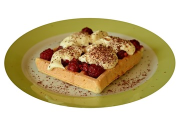 Waffles with raspberry