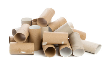 Empty toilet paper on white background