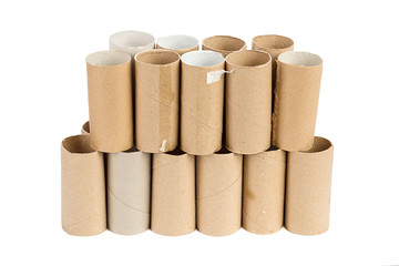 Empty toilet paper on white background
