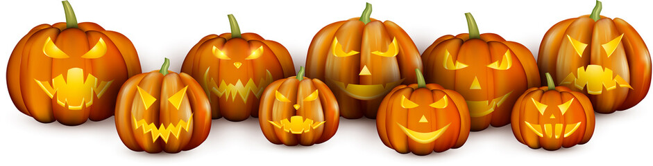 White banner with orange halloween pumpkins.