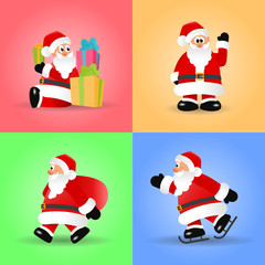 Christmas Set of Santa Claus vector illustrations. Four different pictures of cartoon character.