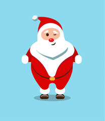Festive Santa Claus. Kind, bearded hero. Christmas old man in a red fur coat. Sports sticker for winter celebrations.