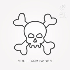 Line icon skull and bones