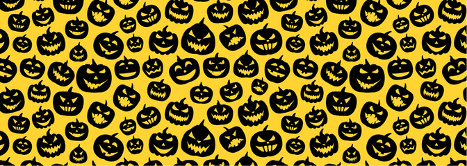 Halloween banner with pumpkin faces pattern.