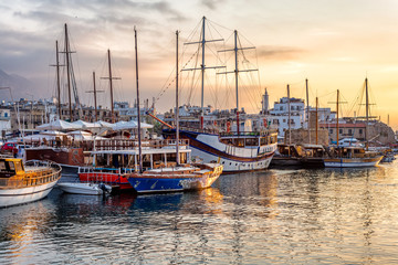 Fototapeta na wymiar Boats in the harbour of Kyrenia (Girne). Cyprus