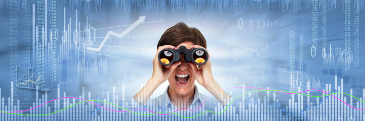 Investor woman with binoculars