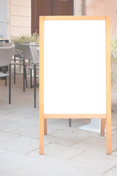 Signboard frame stand blank menu cafe, bar, restaurant outdoors.