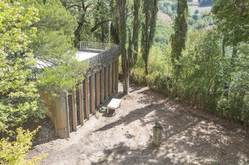 External view of an abandoned building inside forest