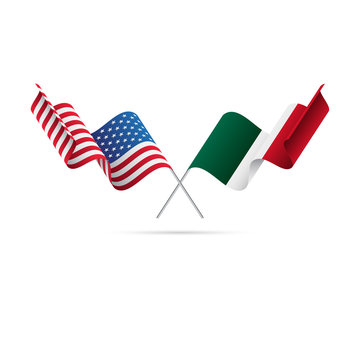 USA and Mexico flags. Vector illustration.