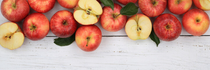 Naklejka na ściany i meble Äpfel Apfel rot Obst Frucht Früchte Banner Textfreiraum von oben