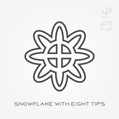 Line icon snowflake with eight tips
