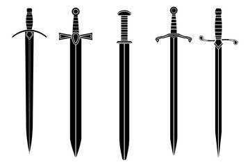 Swords. Collection of black icons - 174985270