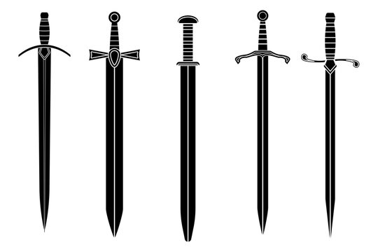 Swords. Collection of black icons