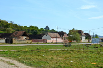 Typical rural landscape and peasant houses in Bradeni, Henndorf, Hegendorf,  Transylvania, Romania....