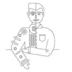 Humans vs Robots. Concept business illustration. Vector flat