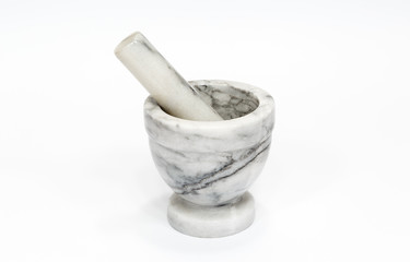 Stone mortar and pestle isolated on white background
