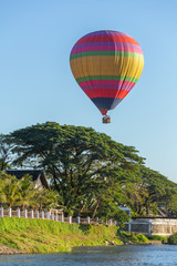 Hot air baloon in sky in Vang Vieng, Laos.