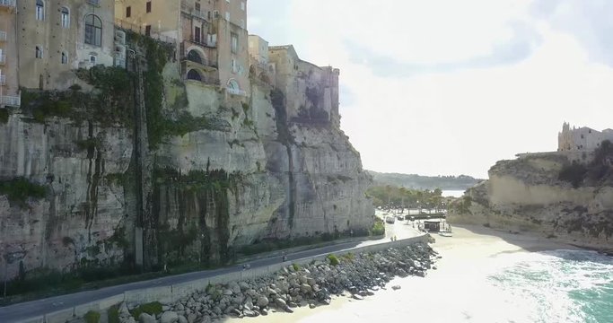 Aerial, drone view of the town Tropea in Calabria. Coast.
