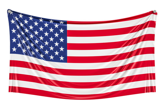 USA flag hanging on the wall, 3D rendering