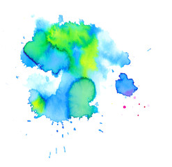 Colorful abstract watercolor texture stain with splashes and spatters. Modern creative watercolor background for trendy design.